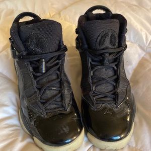 Nike black patent leather high tops Air Jordan 6 Rings size 7y